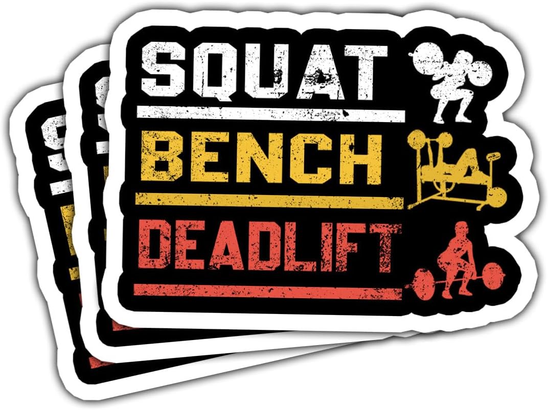 3 Pcs Squat Bench Deadlift Stickers Gym Workout Powerlifting Squat Bench Deadlift Sticker Gift for Gymmer Fitness Barbell Weightlifting Stickers Laptop Bottle Phone Car Helmet Funny Gifts Sticker 3"
