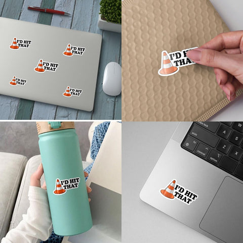 (3PCS) I'd Hit That Sticker, Gifts Funny Traffic Road Cone Waterproof Stickers, I'd Hit That Vinyl Sticker Road Trip Lovers Many Purpose Like Car Decal for Laptop Water Bottle Toolbox Case 3 Inch