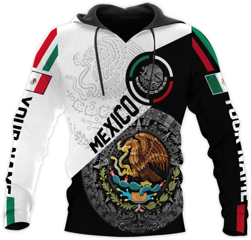 Mostprints Personalized Name Mexican Hoodie 3D, Customized Mexican Hoodies for Men, Unisex Mexico Hoodie, Mexico Hoodies for Men