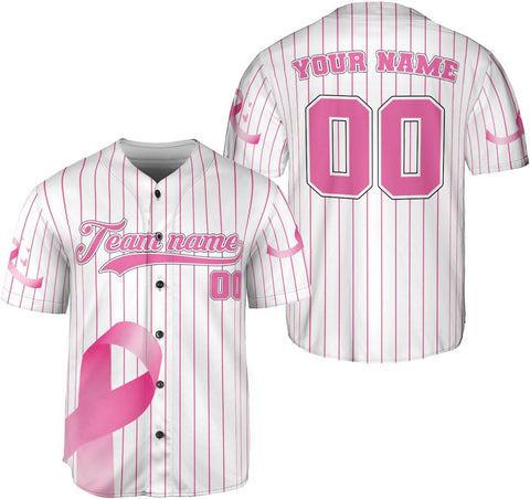 Custom Breast Cancer Jersey, Pink Ribbon Baseball Jersey, Breast Cancer Awareness Tshirt for Women Survivor Pink Ribbon Gifts