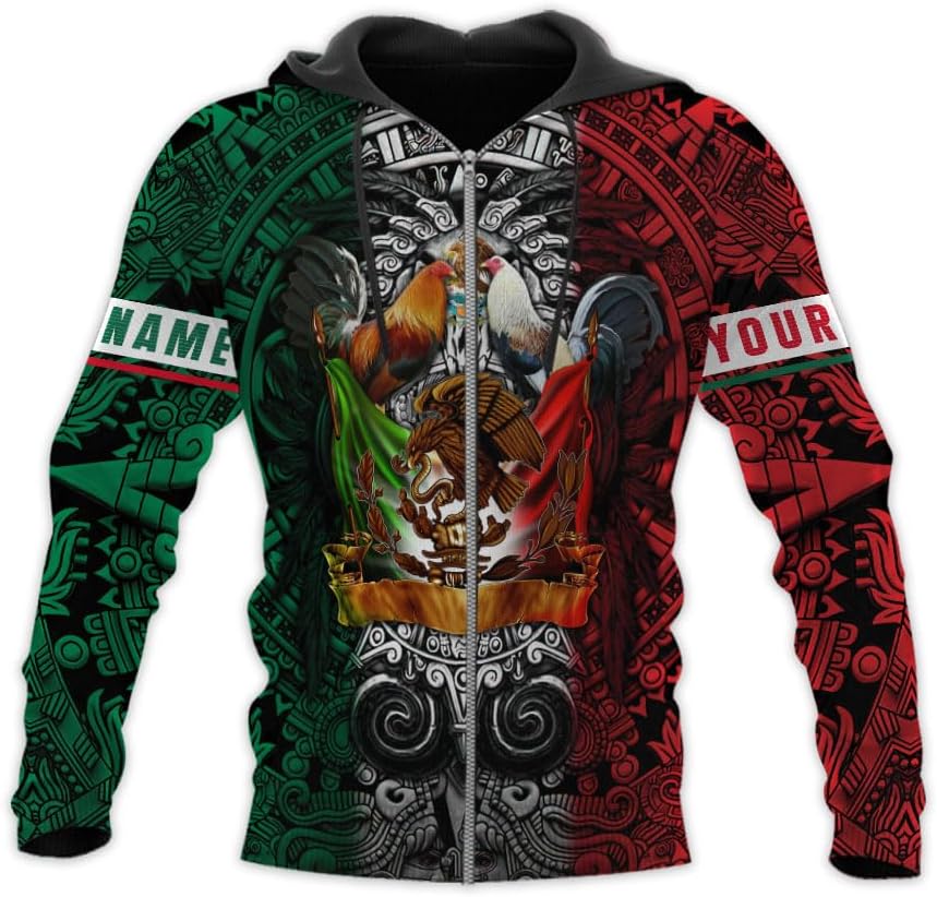 Woseprints Personalized Name Mexican Shirts for Men, Rooster Mexico Shirts for Men, Mexico Shirt Eagle Flag Mexican Eagle