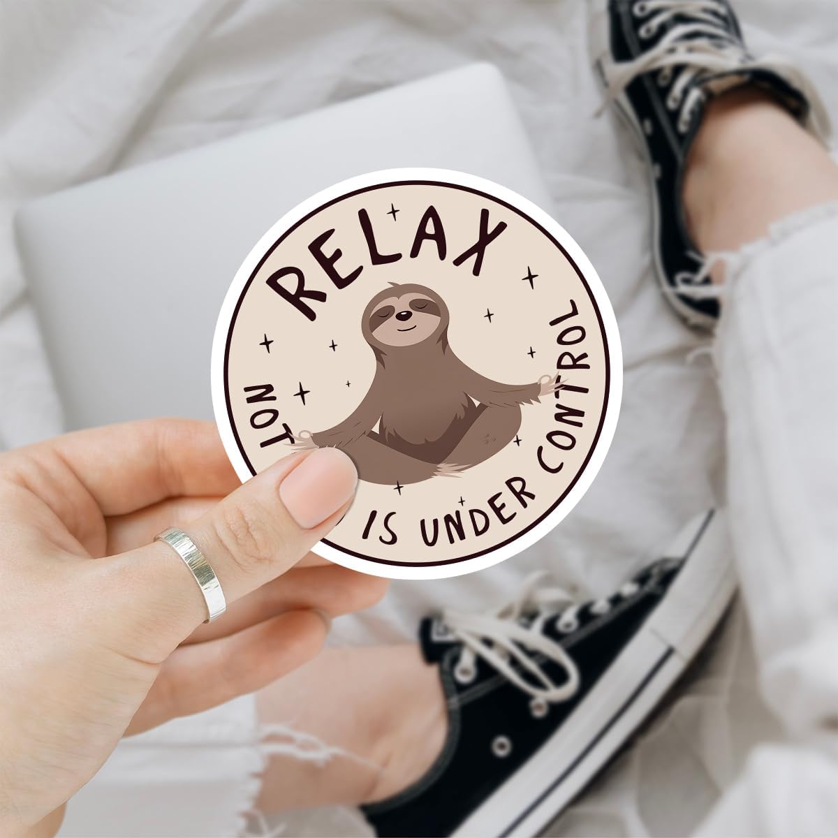 3 Pcs Relax Nothing is Under Control Sticker Chilling Sloth Yoga Stickers, Funny Sarcastic Adults Decal Inspirational Quote - Vinyl Sticker 3 Inches for Water Bottles Laptop Phone Car Helmet Hard Hat