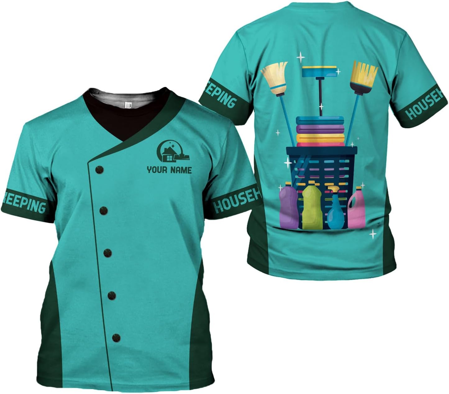 Personalized Housekeeping Shirts, Custom Cleaning Uniforms for Women 3D Cleaning Service Gifts Housekeeper Shirt Clean Lady
