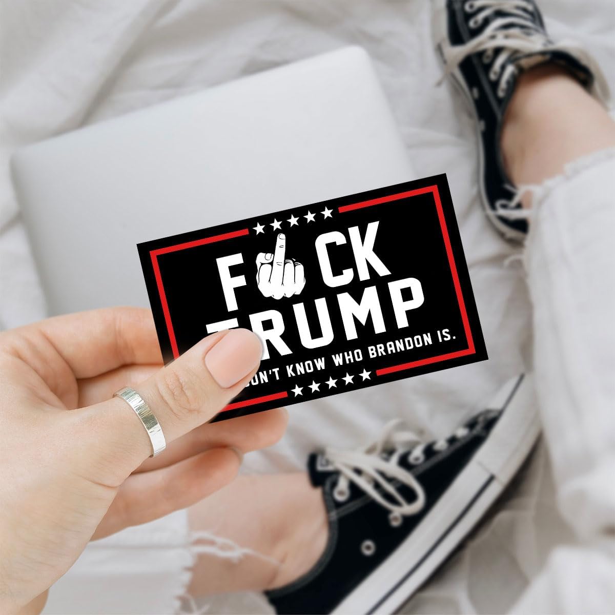 (3 Pcs) Fuck Trump Sticker, Anti MAGA Bumper Anti Trump Sticker, I Don't Know Who Brandon is - Vinyl Stickers for Laptop Water Bottle Phone Car Window Helmet 3 Inches