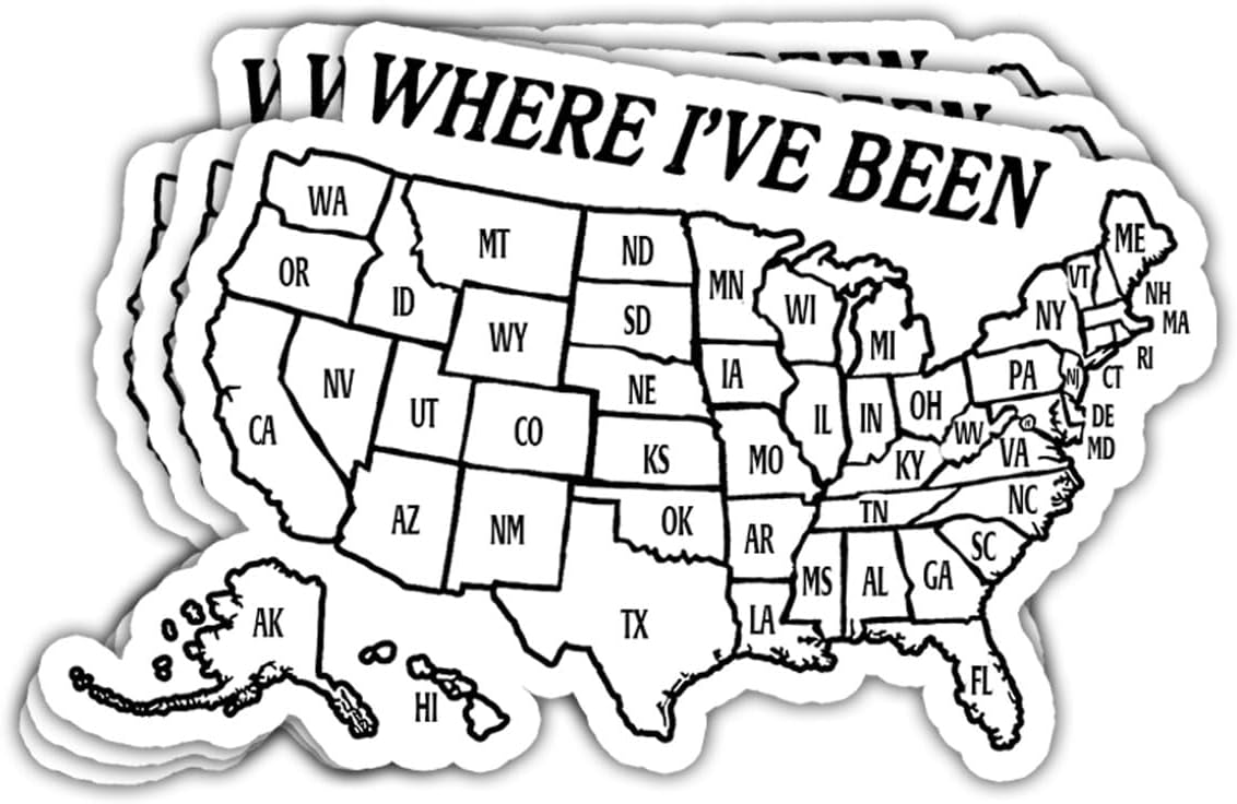 3Pcs Where I've Been Map Sticker Funny Where I Have Been Travel Journal Stickers Where Ive Been USA Map Sticker United States Map Visited Gift Decal for Laptop Bottle Phone Car Hard Hat 3"x3"