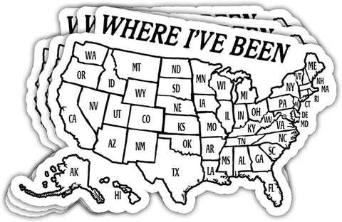3Pcs Where I've Been Map Sticker Funny Where I Have Been Travel Journal Stickers Where Ive Been USA Map Sticker United States Map Visited Gift Decal for Laptop Bottle Phone Car Hard Hat 3"x3"