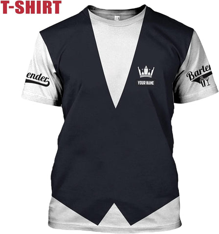 RoyalBro Personalized Bartender Shirt Custom Bartender Shirts Bartending 3D T Shirts Cocktail Wine Tshirt for Men & Women (Multi 4)