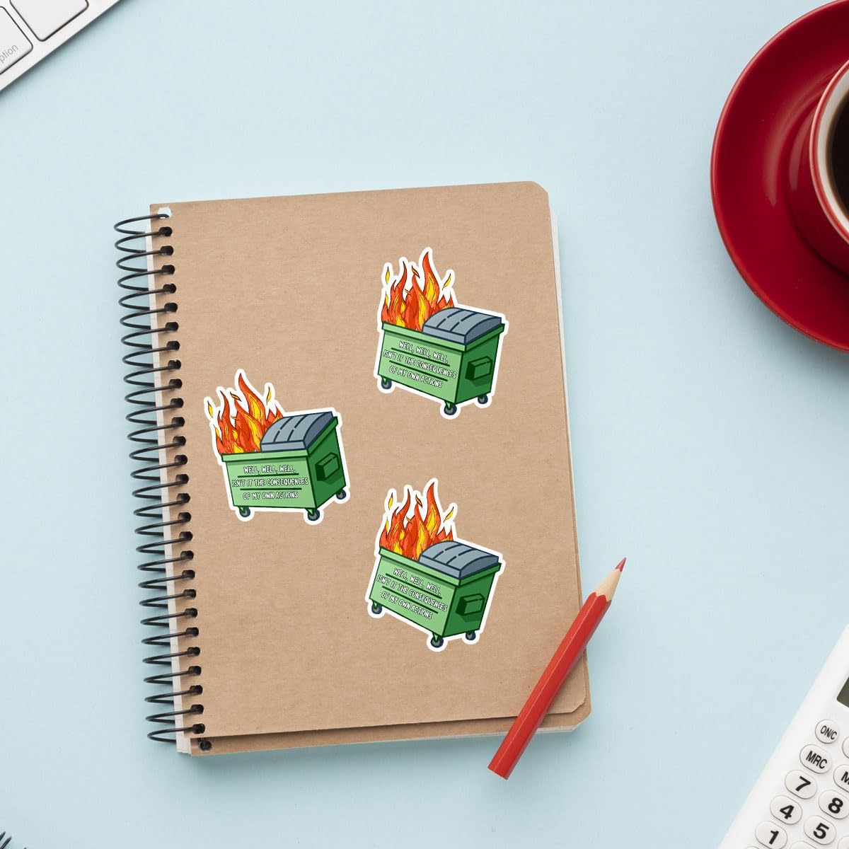 (3pcs) Well, Well, Well Isn’t It The Consequences of My Own Actions Dumpster Fire Sticker, Sticker Die-Cut Waterproof Vinyl Sticker for Laptop Water Bottle Phone Window Helmet Decal Gifts