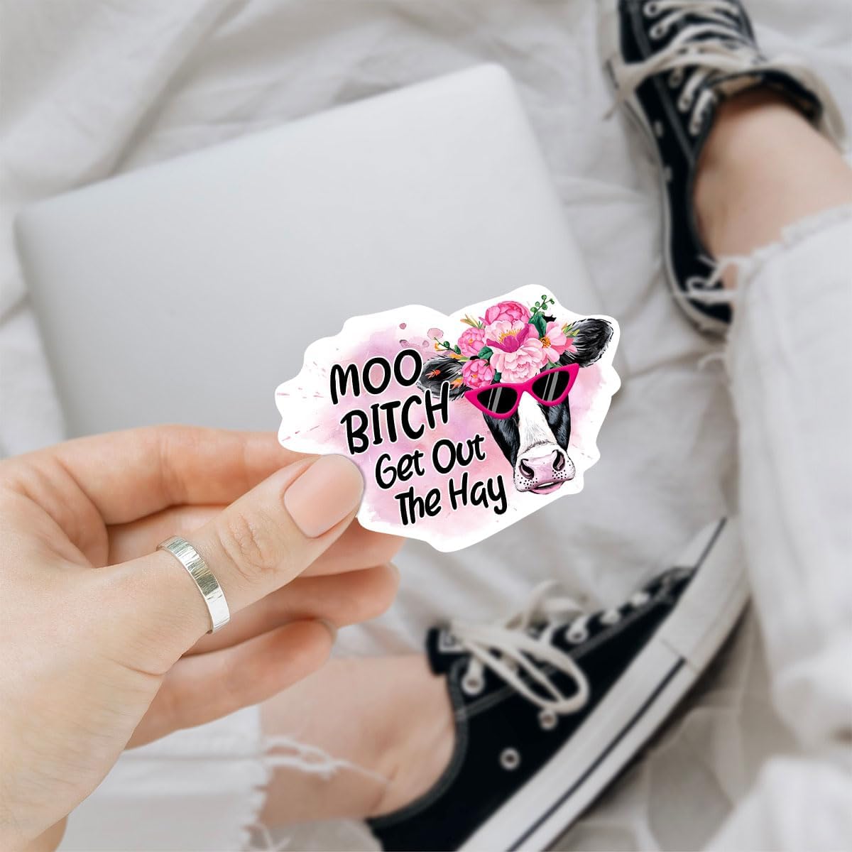 3 Pcs Moo Bitch Get Out The Hay Sticker, Moo Bitch Get Out The Way Moo Bitch Get Out The Hay Decal Moo Bitch Sticker Funny Cow Farm Girl Animal Stickers for Laptop Watter Bottle Phone Car Helmet 3"