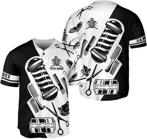 Custom Barber Shop Baseball Jersey Personalized Name Barber Shirt 3D for Men Women Hairdresser Shop Gift Scissors Pole Shirts