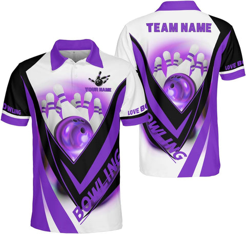 Ligthuy Personalized Name Bowling Polo Shirts 3D for Men and Women, Bowling Shirt, Bowling Shirts for Men Team Bowling Shirt