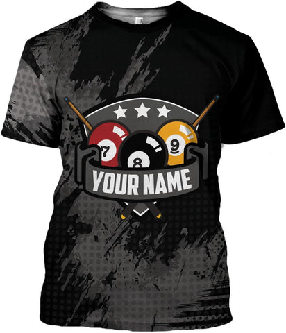 Custom 3D Billiard Shirt for Men Women Personalized Pool Player Team Apparel with 8 Ball Flag Design Gift to Billiard Lovers
