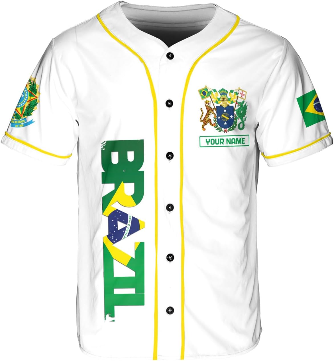 Mostprints Personalized Brazil Baseball Jersey Shirt 3D Brasil Brazilian Flag Bandera Bandeira Jersey Soccer for Men Women