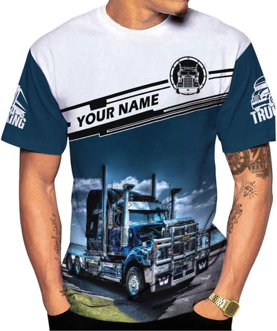 Mostprints Personalized Name Trucker Shirts for Men 3D, Unisex American Trucker T Shirt for Driver, Size for Men and Women S-5XL