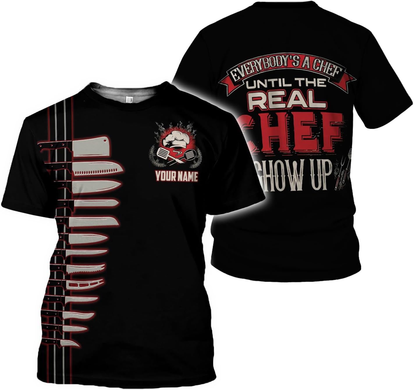 Custom Chef Shirt Chef Shirts for Men Gifts for Master Chef Lovers Custom Chef T Shirts for Men Funny 3D Chef Shirts for Men