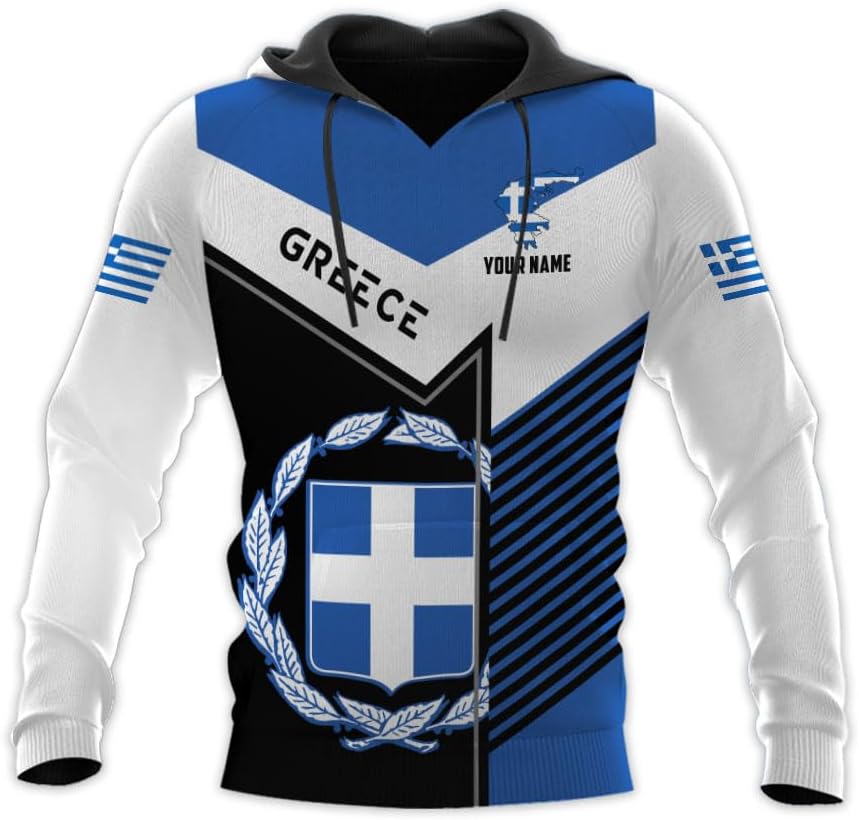 Suseaz Personalized Greece Hoodie Greek Coat of Arms Flag Grecian 3D Sweatshirt Greece Zip Hoodie Grecian Pride Gift Shirt