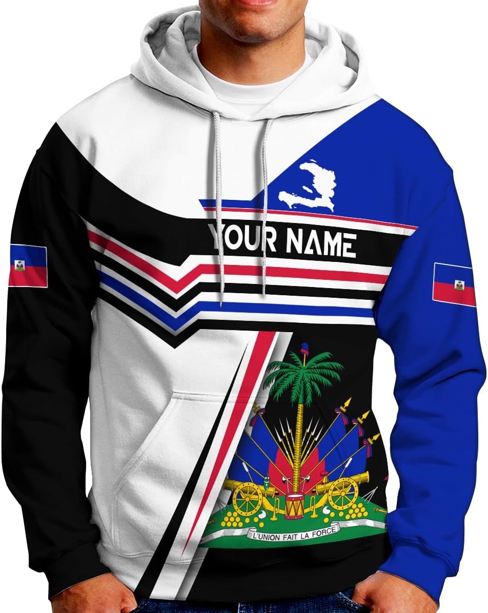 Vybonz Personalized Haiti Pride Flag Shirt, Haitian Sweatshirt 3D for Men & Women Haitian Pride Coat of Arms Hoodie