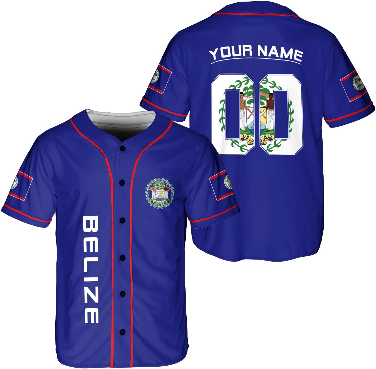 Podagree Personalized Belize Baseball Jersey Camisa Shirt, Belizean Flag Jersey, Belizean Pride Jersey for Men and Women