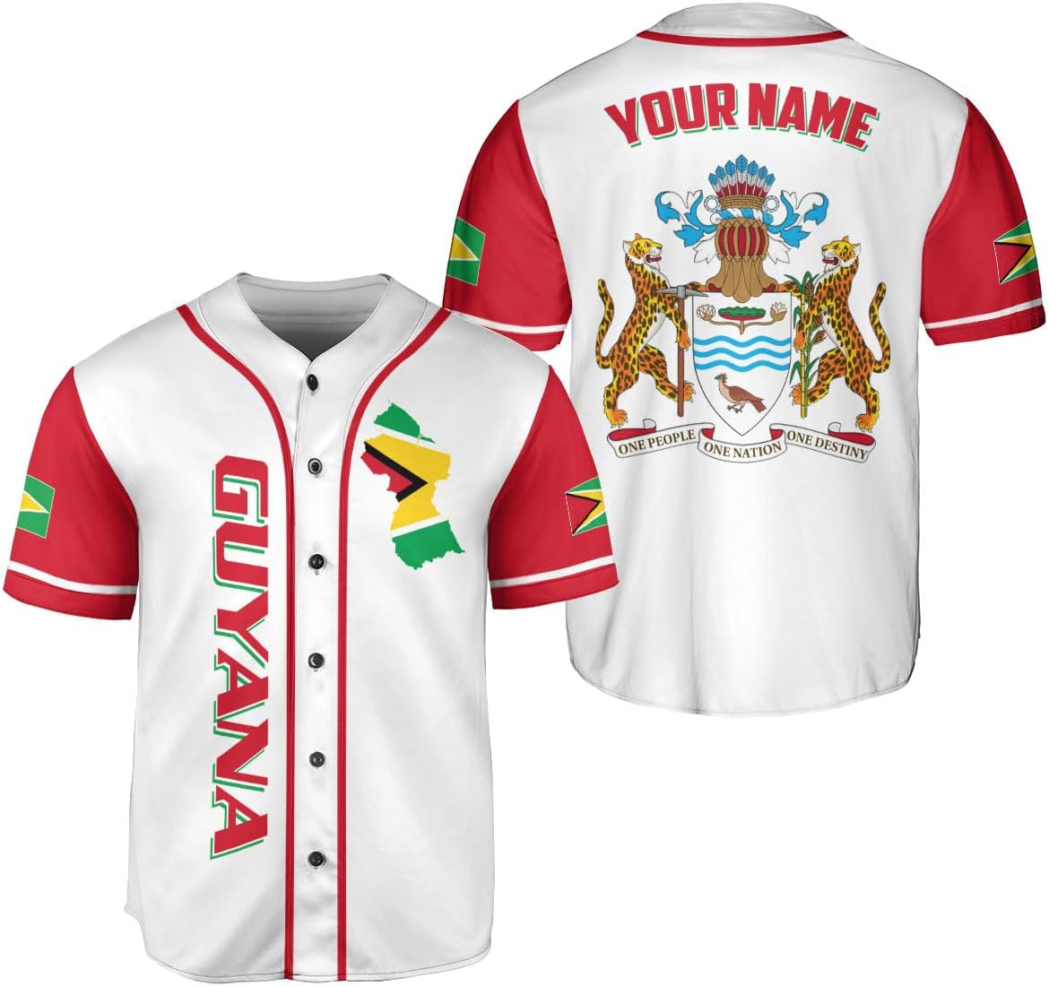 Leeprints Personalized Guyana Baseball Jersey Shirt, GuyaneseFlag Jersey, Guyana Guyanese Pride Jersey for Men and Women