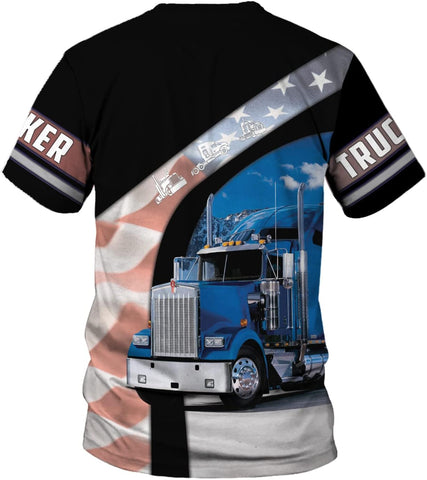 Personalized Trucker Shirt Custom US Flag Truck Driver T-Shirt Funny Trucker Gift 3D Hoodie for Men & Women Trucking Diesel