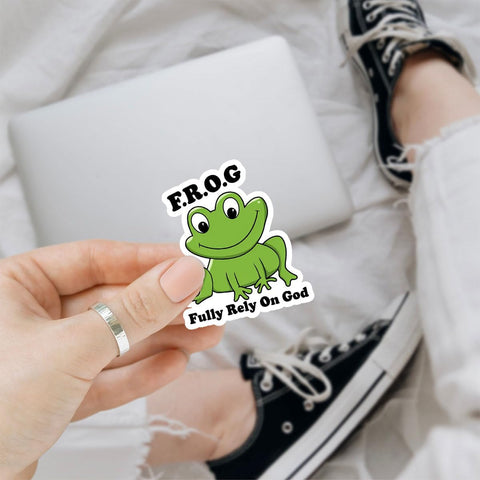 3Pcs Fully Rely On God Frog Sticker Funny God Christian Fully Rely On God Stickers Cute Frog Stickers Gift Fully Rely on god Frog Gifts Religious Bible Decal for Laptop Phone Car Hard Hat 3"x3"