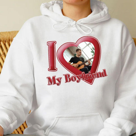 Personalized I Love My Girlfriend Custom Photo Shirt I Love My Boyfriend Gifts for Men, Women Valentine, Birthday Shirt Gift