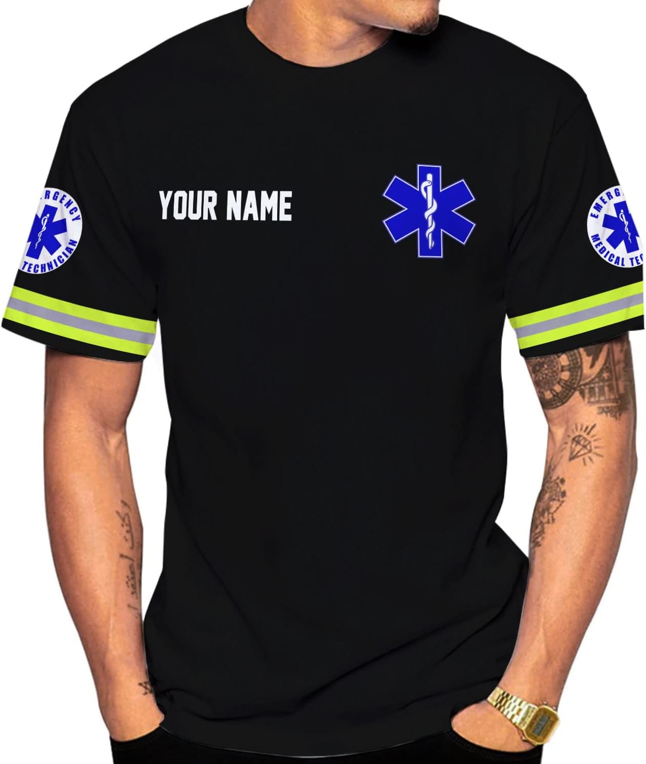 Vybonz Personalized Emergency Medical Technician, Custom Name Tshirt 3D EMT Shirts Paramedic Unisex Tshirts 3D for Men Women