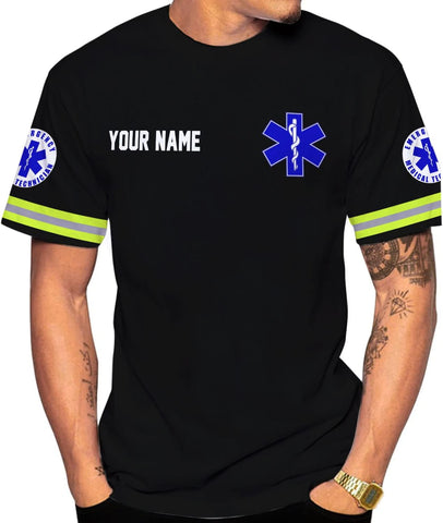 Vybonz Personalized Emergency Medical Technician, Custom Name Tshirt 3D EMT Shirts Paramedic Unisex Tshirts 3D for Men Women