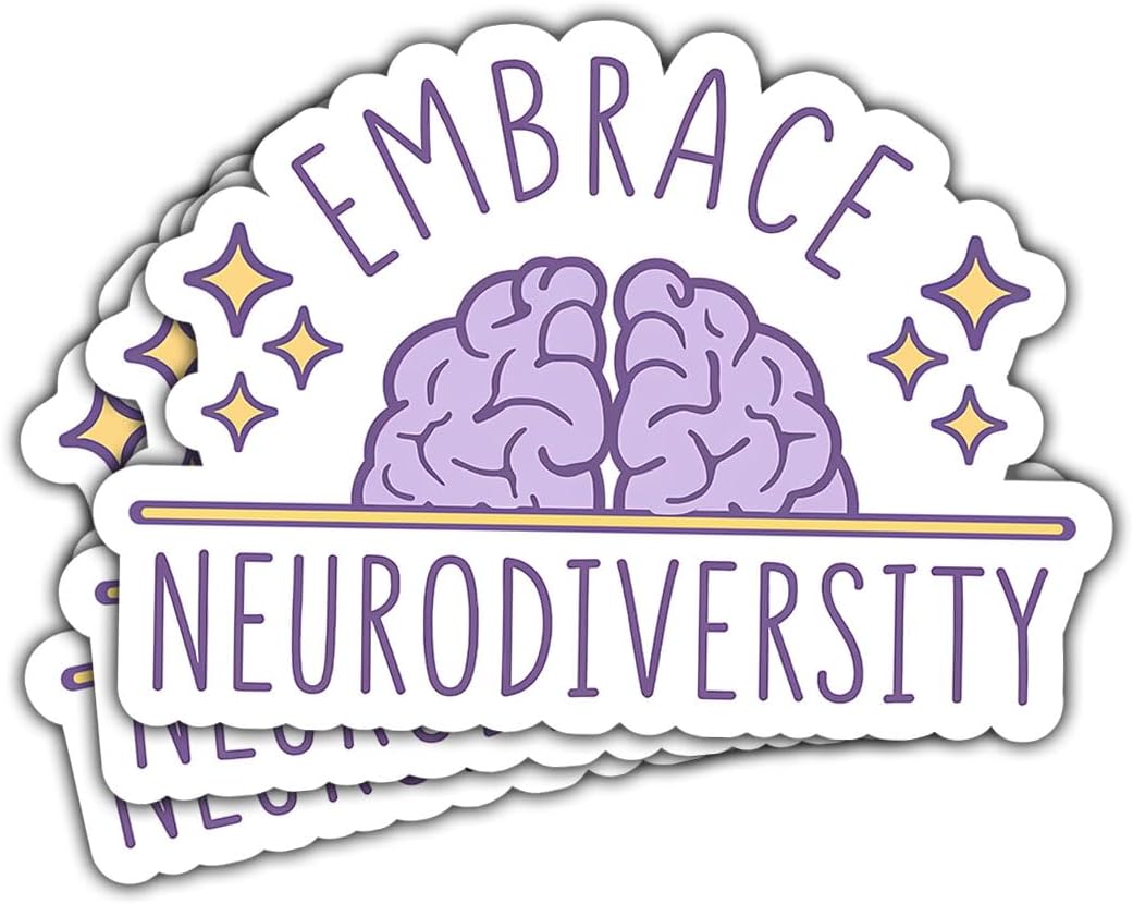 3 Pcs Embrace Neurodiversity Sticker, Neurodiversity Month Sticker Brain, Mental Health Awareness 3" Sticker Die-Cut Waterproof for Laptop Water Bottle Phone Helmet Kindles Tumbler