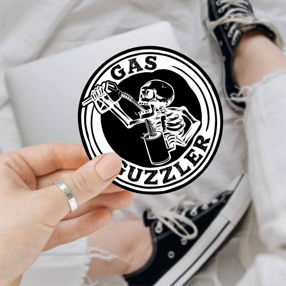 (3 Pcs) Gas Guzzler Sticker - Funny Skeleton Truck Decal - Vinyl Sticker for Car, Truck, SUV, Bumper, Window, Laptop, and More – 5 Inch Waterproof Gas Sticker for Vehicles