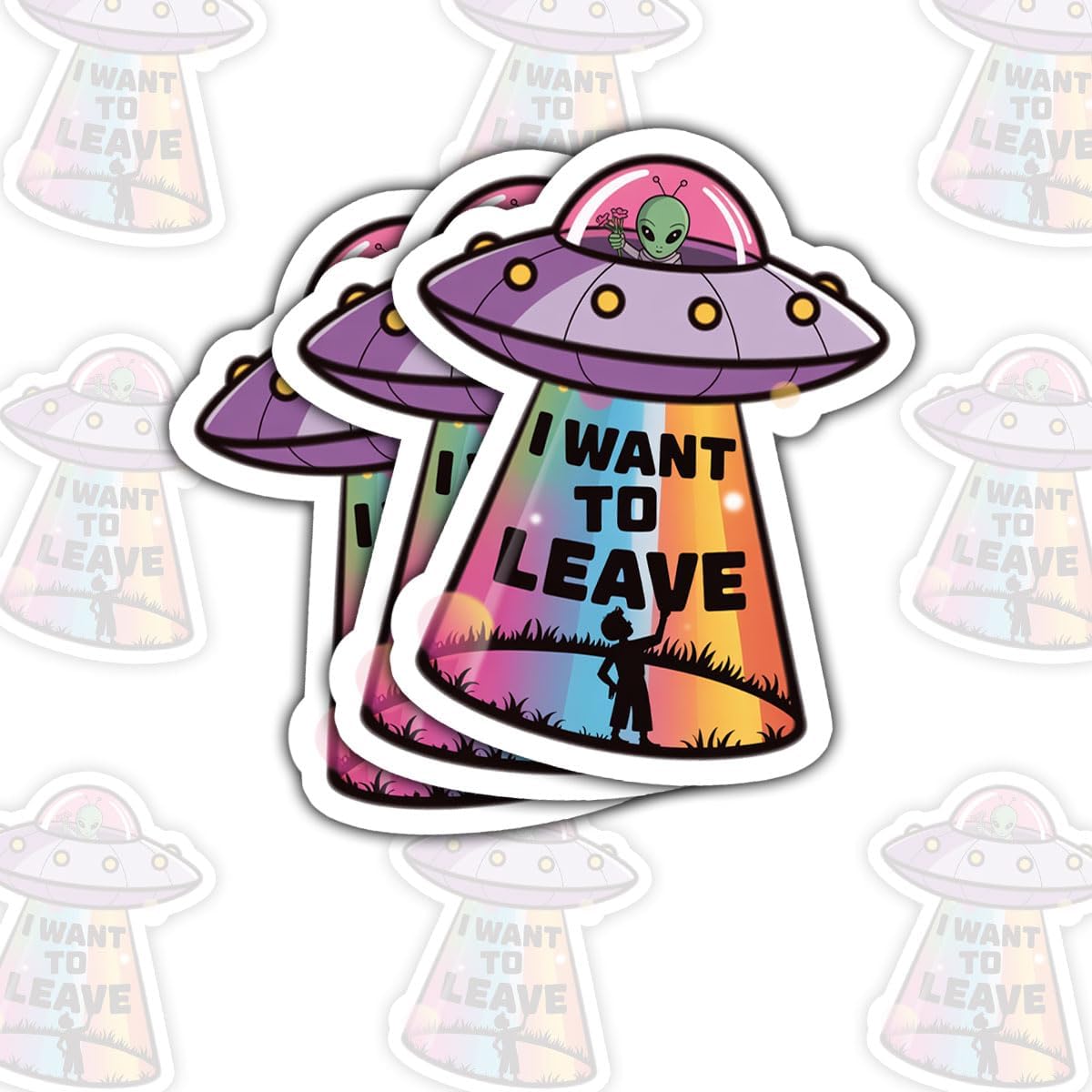 Want to Leave Alien UFO 3" Sticker – Funny Space Humor Vinyl Decal Waterproof for Laptop, Water Bottle, Notebook, Car, Helmet – Gift for Introverts, Sci-Fi Fans