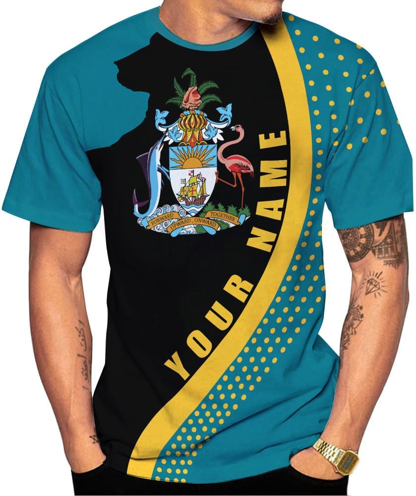Artparel Personalized Bahamas Shirts 3D Bahamas T-Shirt Bahamas Shirts for Men Bahamas Souvenirs Shirts Bahamas Flag Shirts