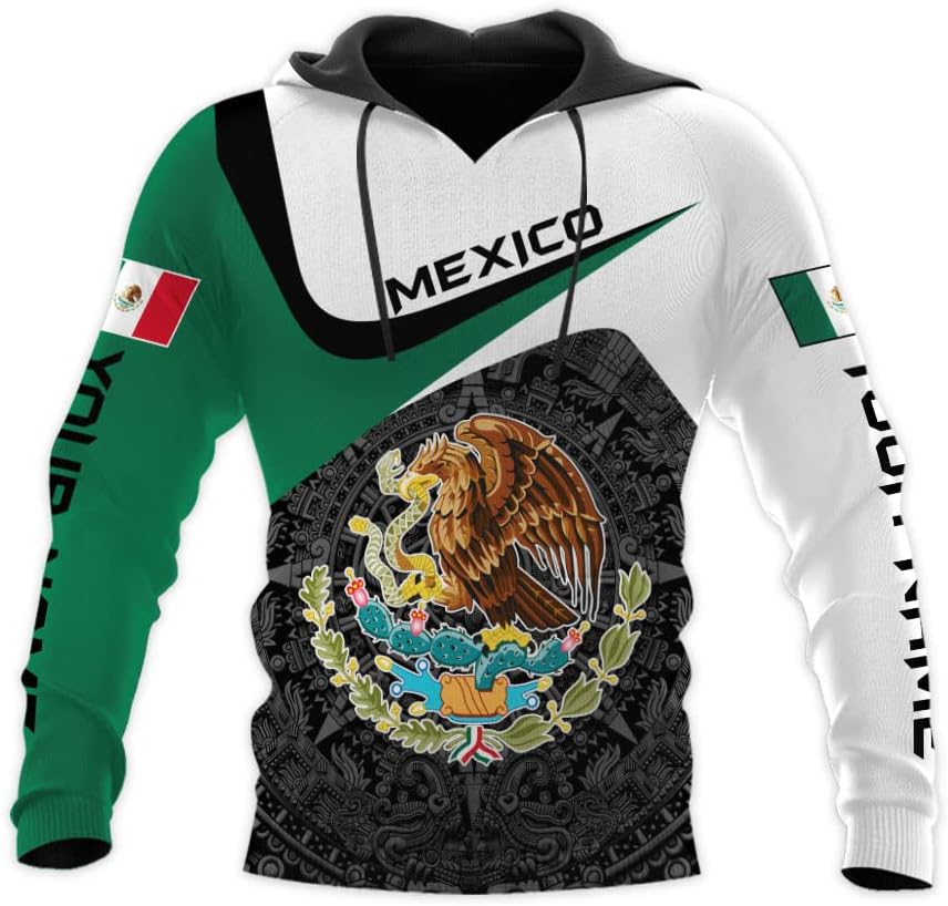 Mostprints Personalized Name Mexican Hoodie 3D, Customized Mexican Hoodies for Men, Unisex Mexico Hoodie, Mexico Hoodies for Men