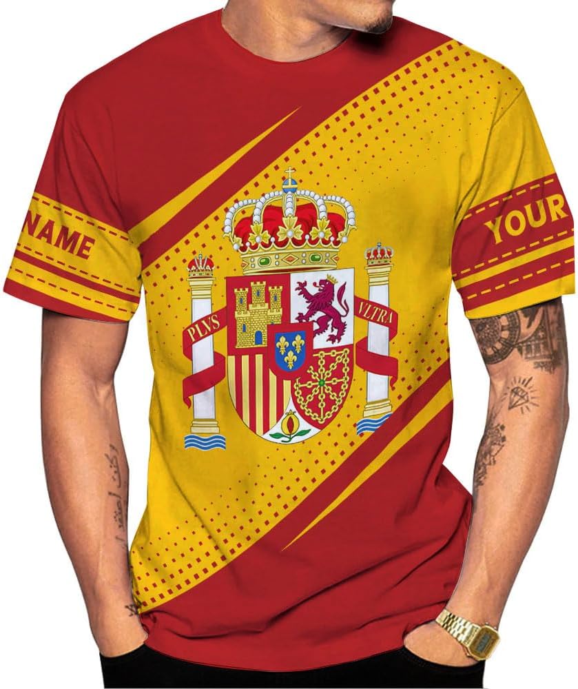 MoonArt Personalized Spain Shirt Custom Spain Espana Flag Shirts for Men and Women, Spain Spanish Pride