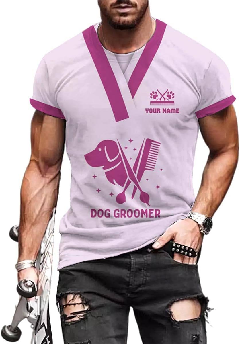RoyalBro Personalized Dog Groomer Shirt Custom Dog Cat Grooming Stylish Shirts Groomers Tshirts Groomer Tshirt Men & Women (Style 5) Multicolor
