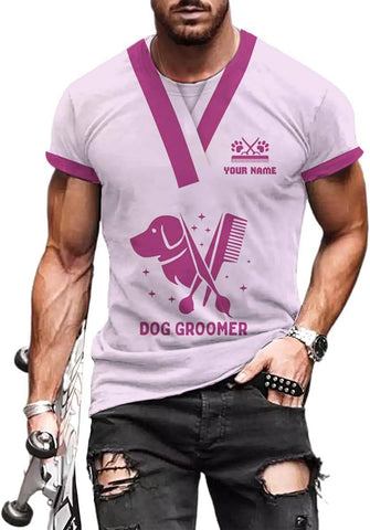 RoyalBro Personalized Dog Groomer Shirt Custom Dog Cat Grooming Stylish Shirts Groomers Tshirts Groomer Tshirt Men & Women (Style 5) Multicolor
