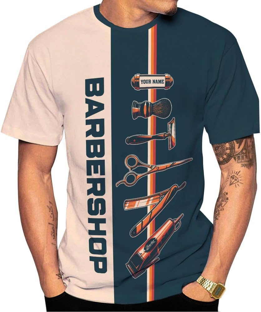 AOVL Personalized Name Barber Shirts Barber Shirt 3D for Men Custom Barber Shirt for Men Women Barber Shop Shirt Gift Barber