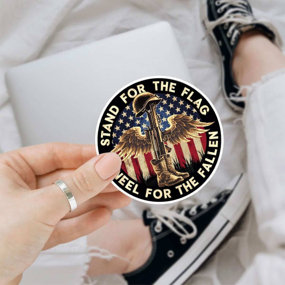 (3Pcs) Stand for The Flag, Kneel for The Fallen US Army Veteran Car Decal Military Car Decals Sticker Die-Cut Waterproof Vinyl Sticker for Laptop Water Bottle Phone Window Helmet Decal Gifts 5"