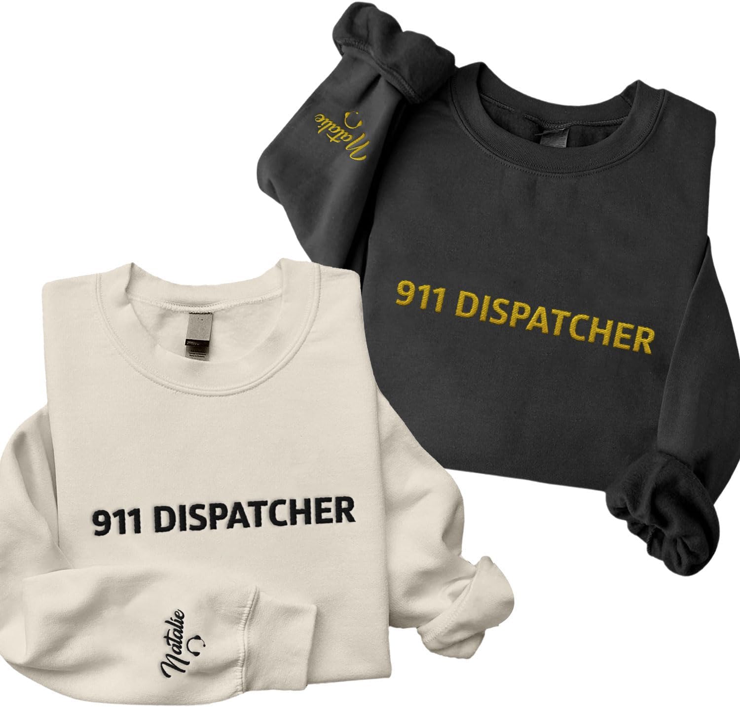 Leeprints Personalized Embroidered Dispatcher 911 Sweatshirt, Pulse Dispatch Embroider Hoodie, Thin Gold Line 911