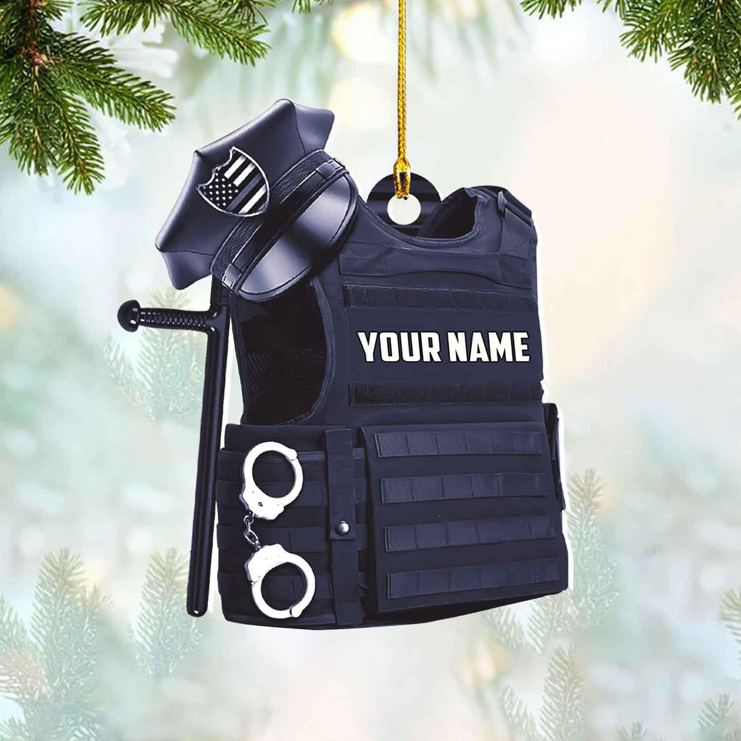 mostprints Personalized Police Ornaments Police Ornament Police Officer Flat Ornament Hanging, Police Gift Thin Blue Line Ornament Christmas Car Hanging Ornament Decorations Custom (Police 2)