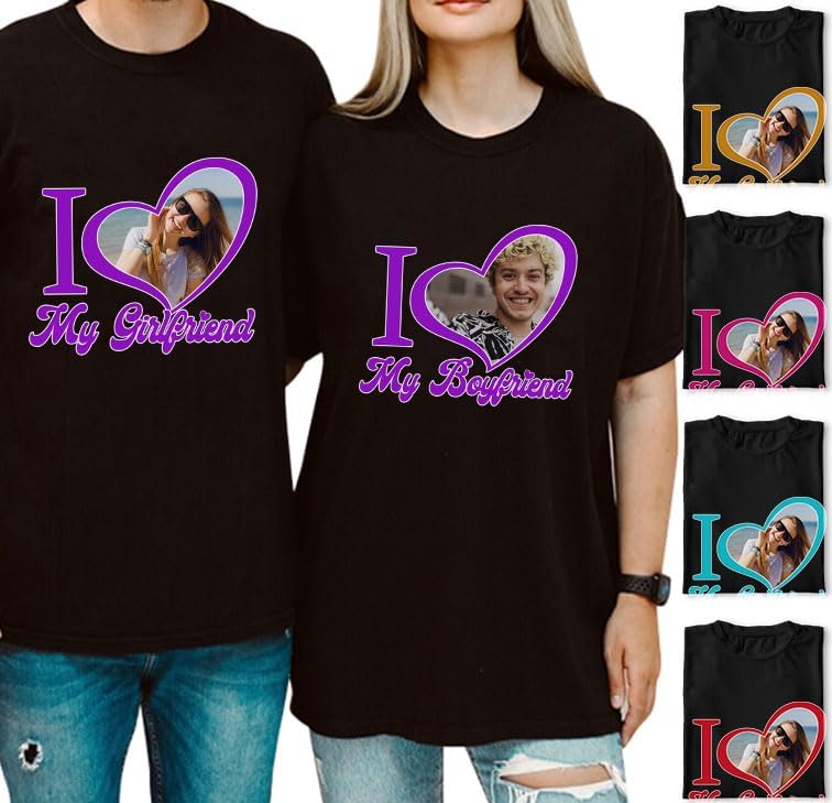 mostprints Personalized I Love My Girlfriend Boyfriend Shirt, I Love My Girlfriend Tee with Custom Photo, Couples Shirts