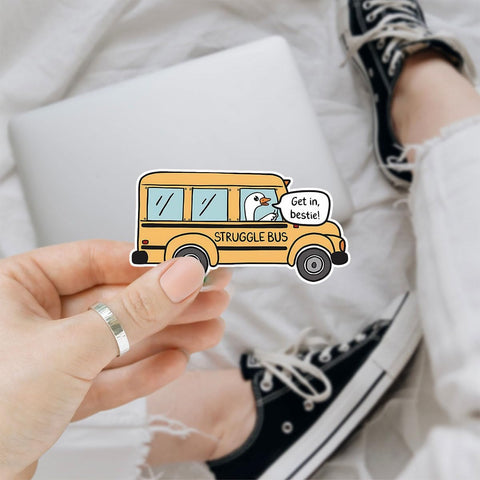 (3psc) Struggle Bus Drive Get in Bestie Sticker, Struggle Bus Sticker, Struggle Bus Goose Sticker Mental Health Anxiety Sticker Die-Cut Waterproof Vinyl Sticker Laptop Water Bottle Window Phone Helmet