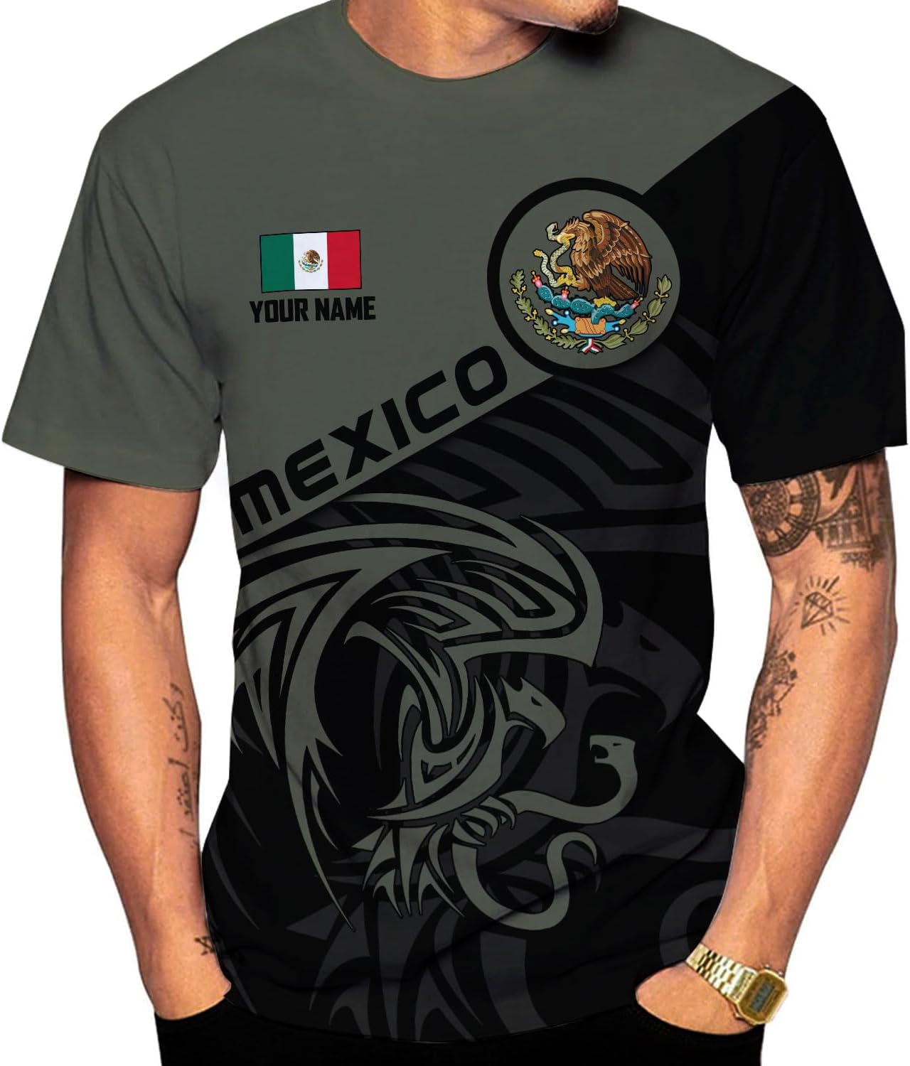 Mostprints Personalized Name Mexican Shirts for Men 3D Customized Mexico Shirts for Men Mexico Shirts for Women Mexico Shirt