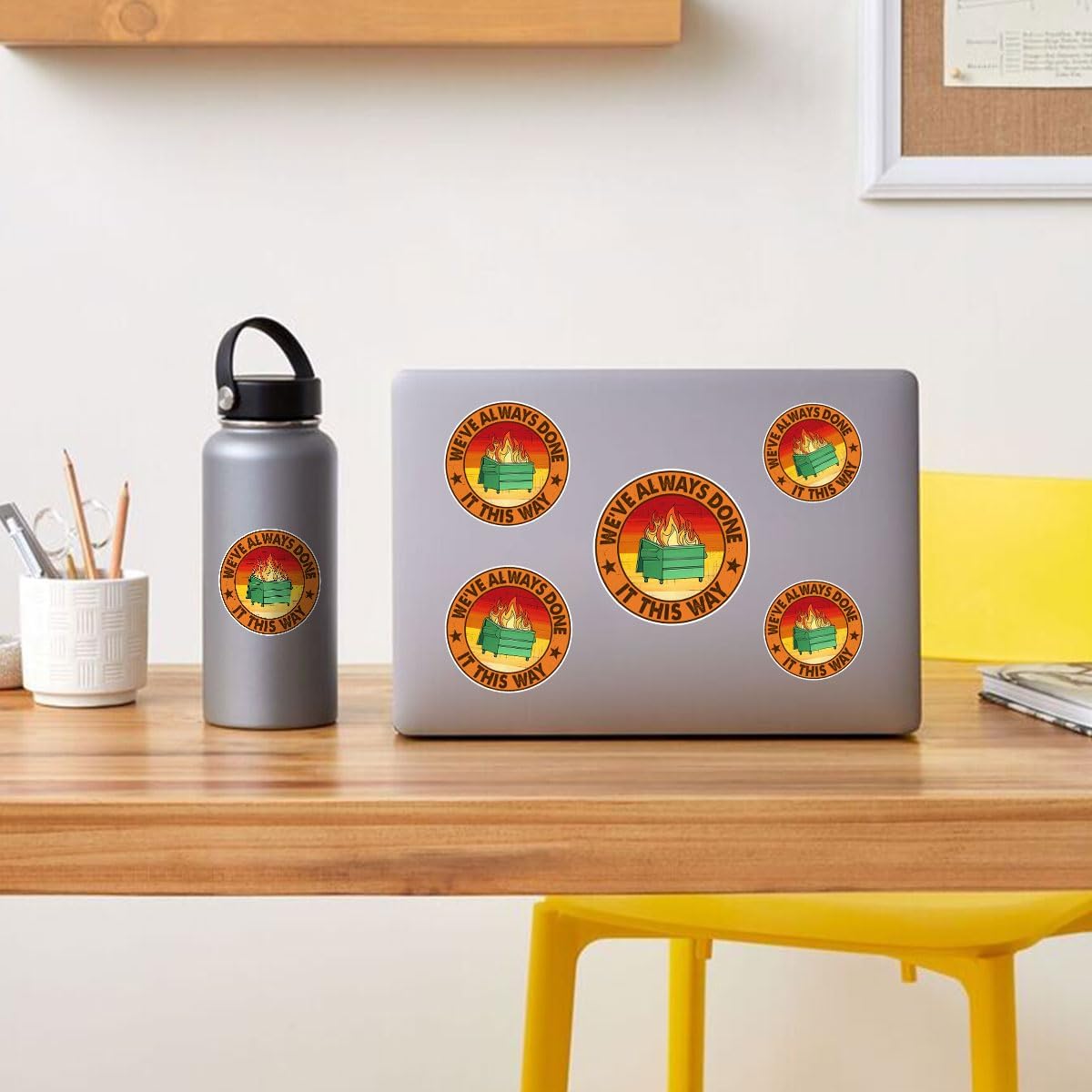 3 Pcs We've Always Done It This Way Sticker, Dumpster Fire Mental Health Sticker Gift We Always Done It This Way Stickers Laptop Water Bottle Phone Car Helmet Hard Hat Funny Gifts Sticker 3"x3"