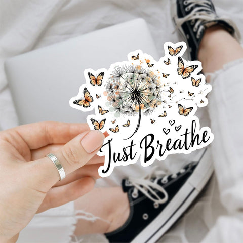 3 Pcs Just Breathe Sticker, Meditation Sticker, Mindfulness Sticker, Mindfulness in Every Breath Sticker for Laptop Water Bottle Phone Car Window Helmet Vinyl Stickers 3 Inches