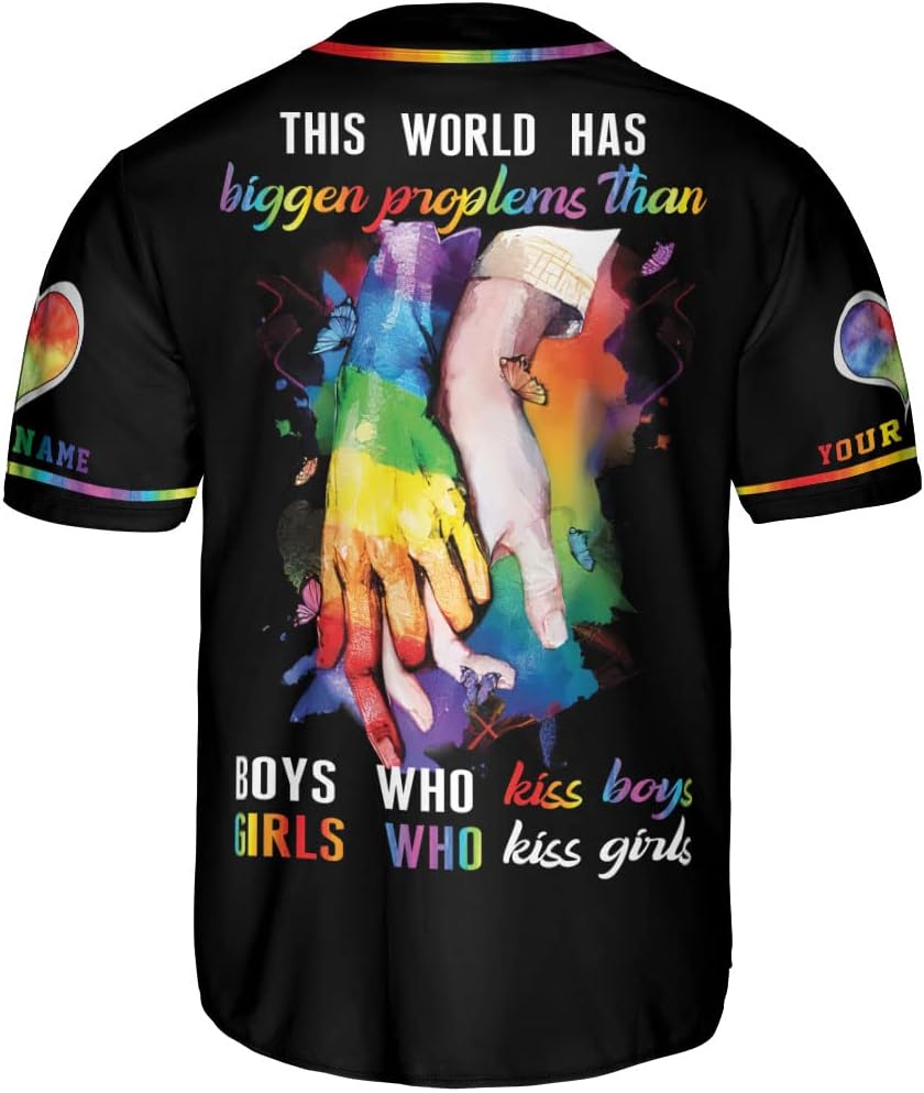AOVL Personalized LGBT Pride Baseball Jersey Pride Hand LGBT Flag Jersey Rainbow Les Gay Shirts LGBT Pride Month Jerseys