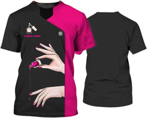 Personalized Hustler Uniform 3D T-Shirt, Custom Name Nail Art Shirt, Gift for Nail Artist