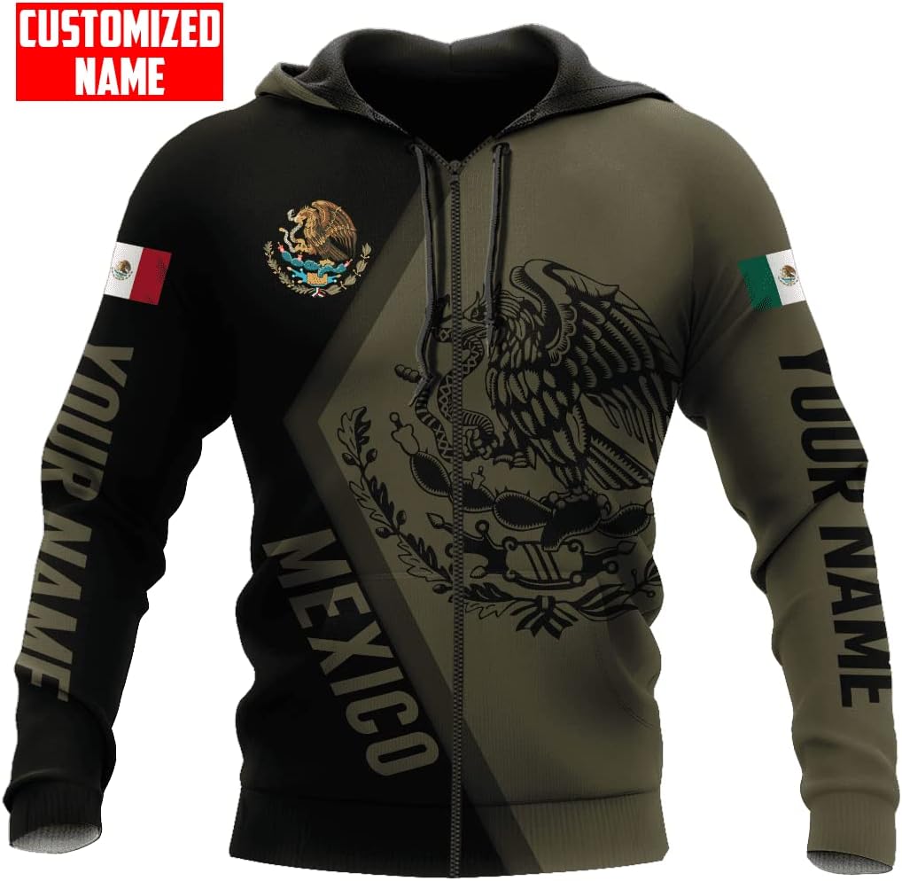 Personalized Name Mexico Hoodie, Custom Name Mexico Hoodies for Men Unisex Hoodie, T Shirt, Zip Up Hoodie, Sweatshirt for Men Women HD303 Multicolor