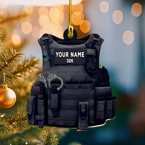 Podagree Personalized Name Police Ornaments Police Gifts Police Christmas Ornament Police Vest Bullet Proof Flat Hanging Printed Plastic Custom Police Ornament Decorations (PLT1)