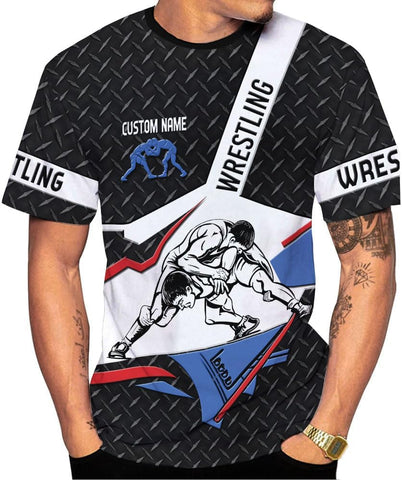 MAPrints Personalized Name Wrestling Shirt 3D All Over Print, Wrestle T-Shirt, Funny Free Hug Wrestling T-Shirt for Men S-5XL
